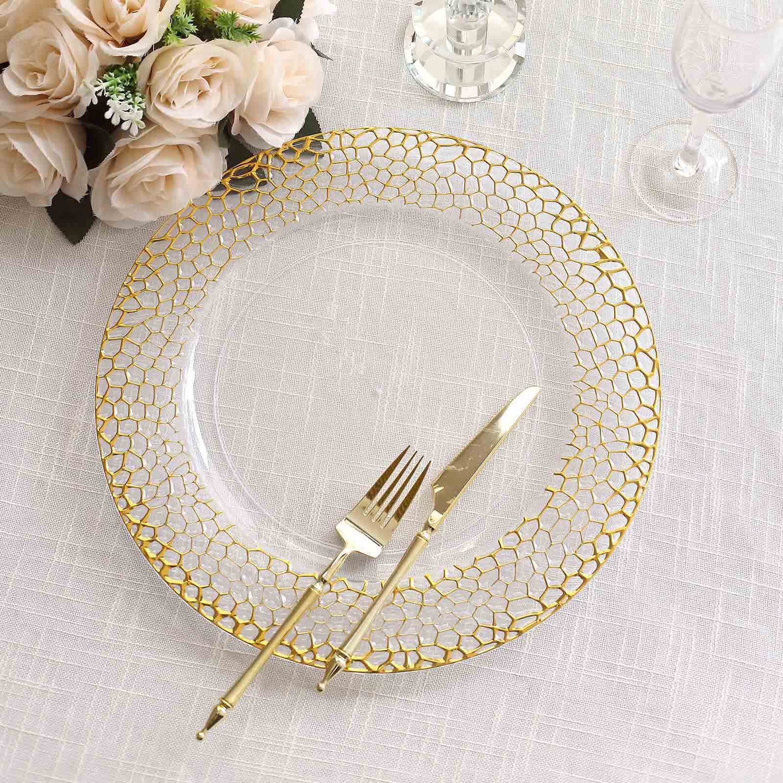 6-Pack Acrylic Charger Plates 13" Round Clear with Gold Hammered Rim - Decorative Plastic Charger Tableware - Image 4