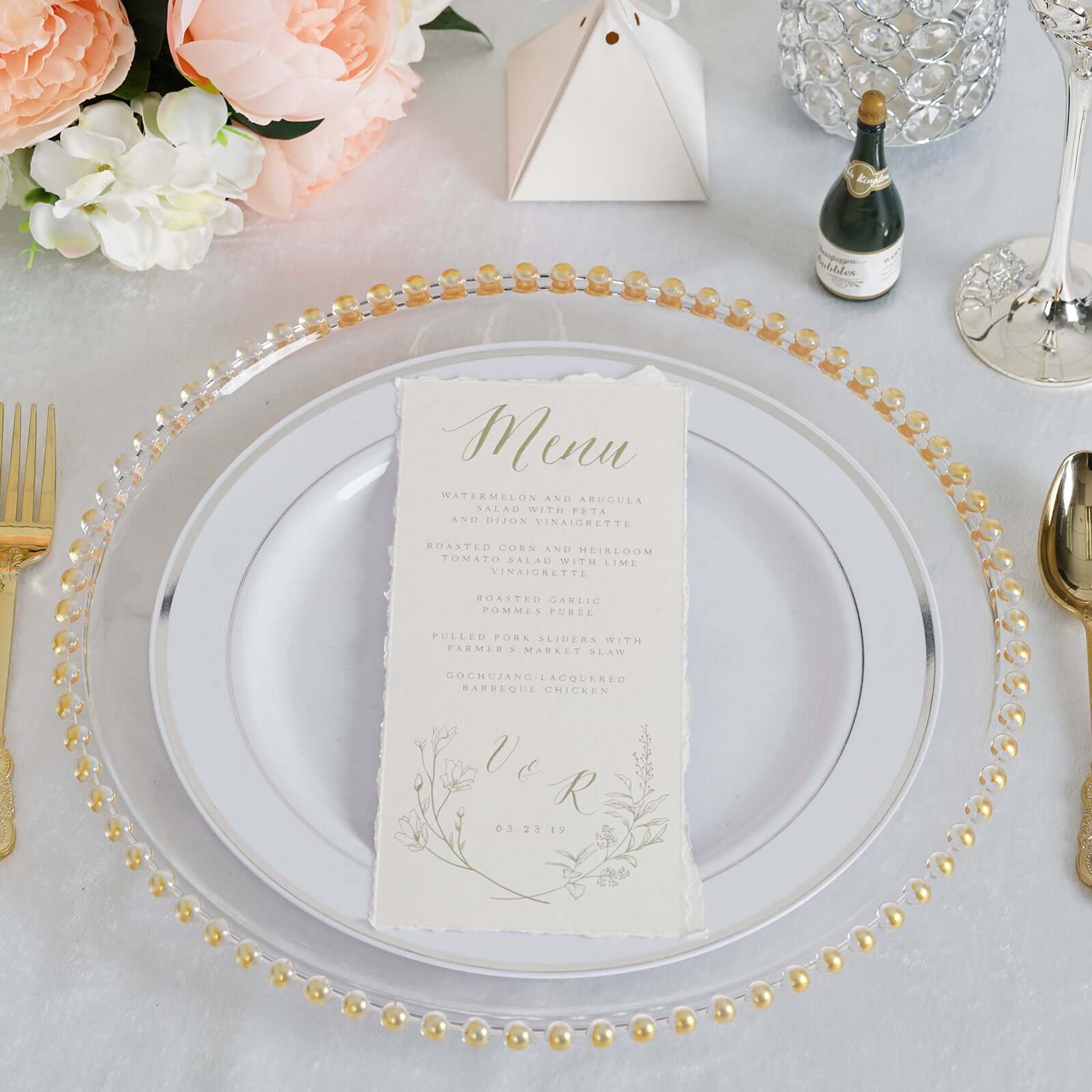 6-Pack Acrylic Charger Plates 13" Round Clear with Gold Beaded Rim - Decorative Dinner Party Serving Plates - Image 5